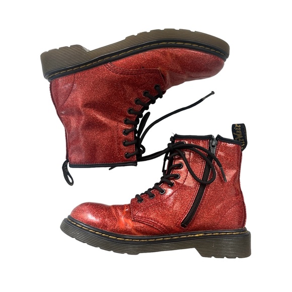 Dr. Martens Red sparkly glitter metallic combat boots Size US3 youth - Picture 2 of 10